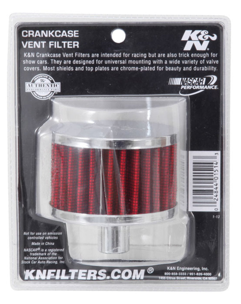 K&N Engineering 62-1160 Crankcase Vent Filter - 3/4 inch Diameter, Chrome Finish