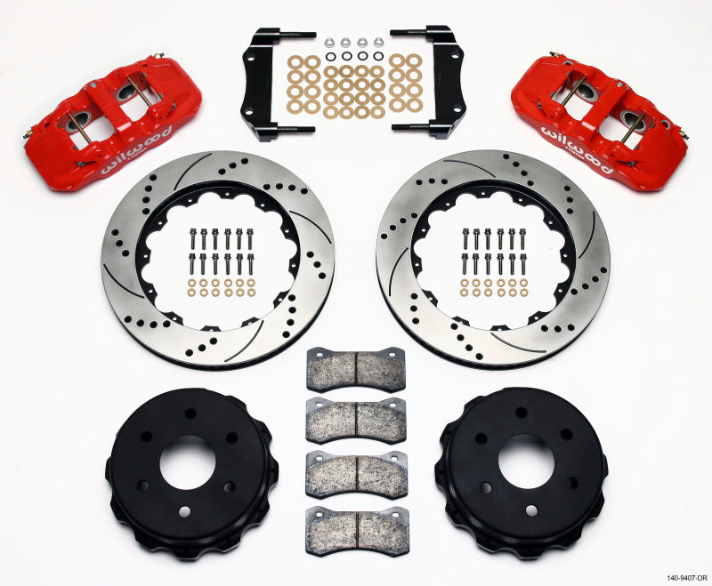 Wilwood AERO4 Rear Truck Brake Kit for Chevrolet Tahoe 1999-2010 with 14.25-inch Drill Red Rotors