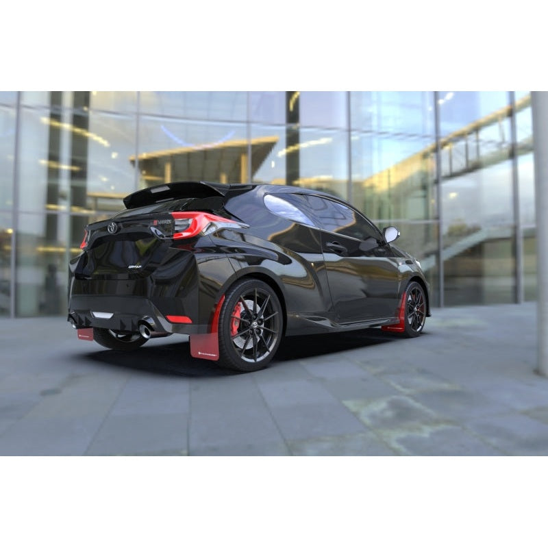 Rally Armor 20-25 Toyota GR Yaris Red Mud Flap with White Logo - Durable Polyurethane Vehicle Protection