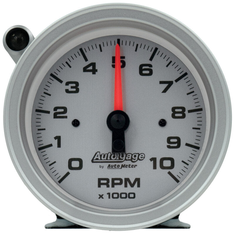 AutoMeter Tachometer Gauge 10,000 RPM with Pedestal and External Shift Light - Silver Dial/Black Case