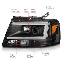Load image into Gallery viewer, ANZO 2004-2008 Ford F-150 Projector Headlights with Light Bar, Black Housing - Pair