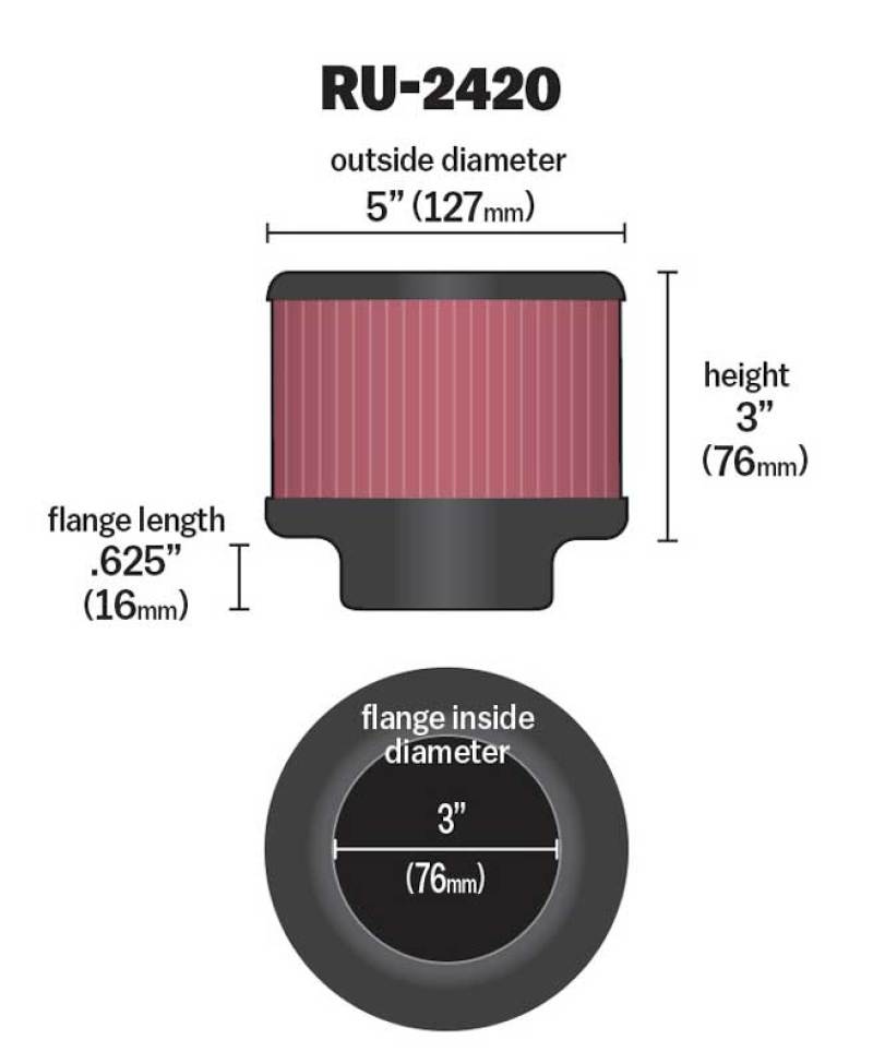 K&N Engineering Universal Rubber Air Filter with 3 Inch Flange * 5 Inch Outer Diameter, 3 Inch Height