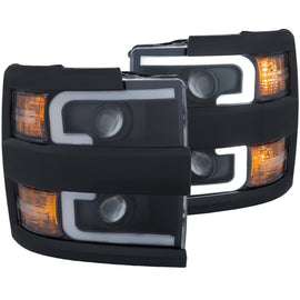 ANZO Projector Headlights with Plank Style Design for Chevrolet Silverado 2500/3500 – Black Housing with Amber Accents