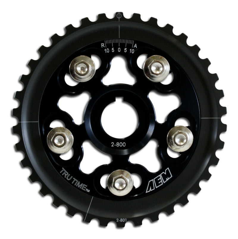 AEM Tru-Time Adjustable Camshaft Gear for Honda Civics and Del Sols - Black, Part Number AEM23-800BK