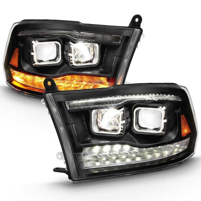 ANZO Part ANZ111464 LED Projector Headlight Set for Dodge Ram 1500 and Ram 2500, Black Housing with Amber Switchback, Pair