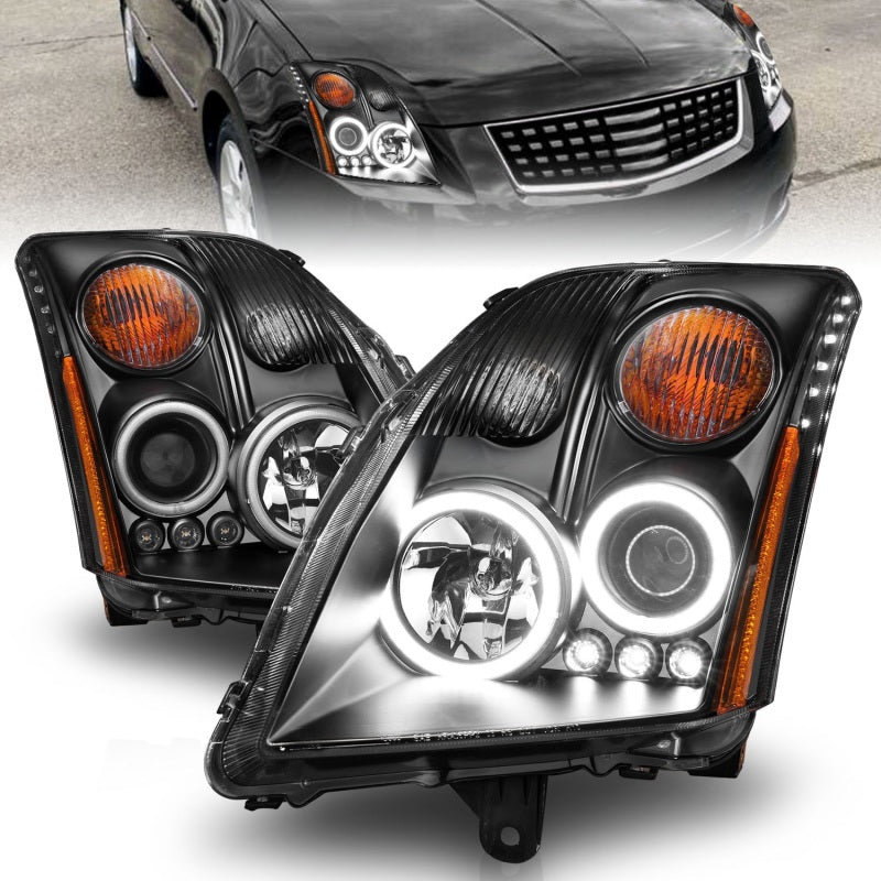 ANZO 2007-2012 Nissan Sentra Projector Headlights with Halo - Black Housing, Clear Lens Pair