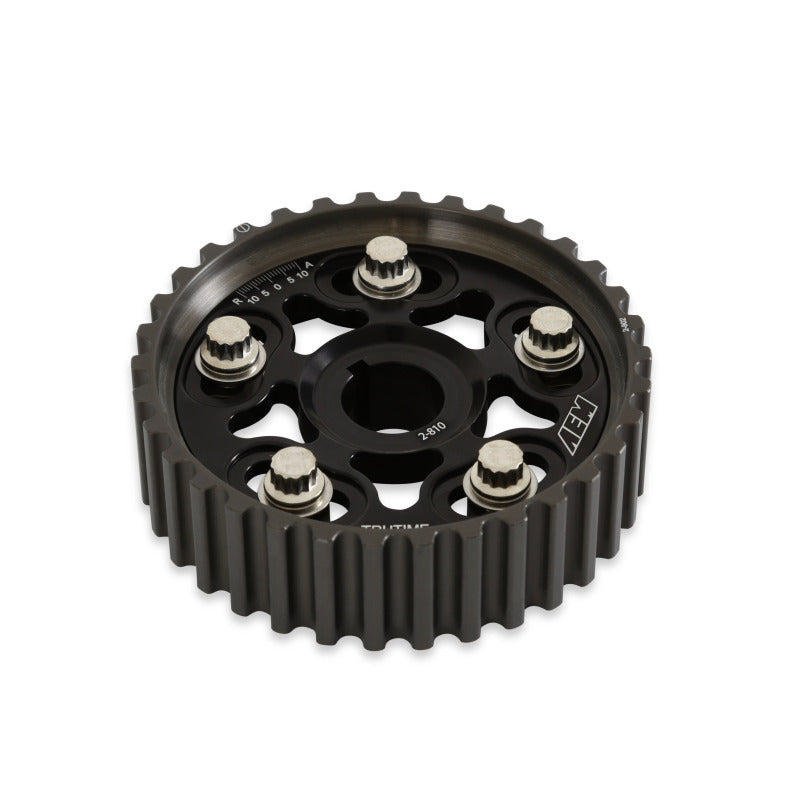 AEM Tru-Time Adjustable Camshaft Gear for Honda and Acura Engines - Black Anodized, Part Number aem23-802BK