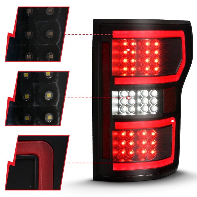 ANZO 18-19 Ford F-150 LED Taillight Assembly with Clear Lens and Red Sequential Light Bar