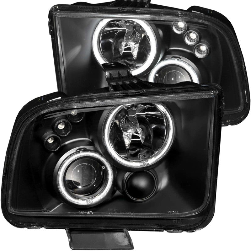 ANZO 2005-2009 Ford Mustang Projector Headlights with Halo, Black Housing and Clear Lens – Pair