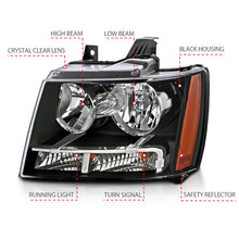 Load image into Gallery viewer, ANZO Crystal Headlight Set for Chevrolet Tahoe and Suburban 2007-2014 - Black Housing with Clear Lens