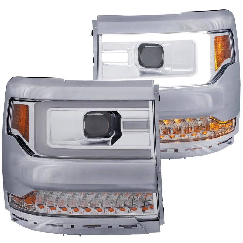 ANZO 16+ Chevy Silverado 1500 Projector Headlights with Chrome Housing and Amber Sequential Turn Signal