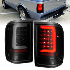 ANZO 1993-1997 Ford Ranger LED Tail Light Set with Light Bar, Smoke Lens, Black Housing
