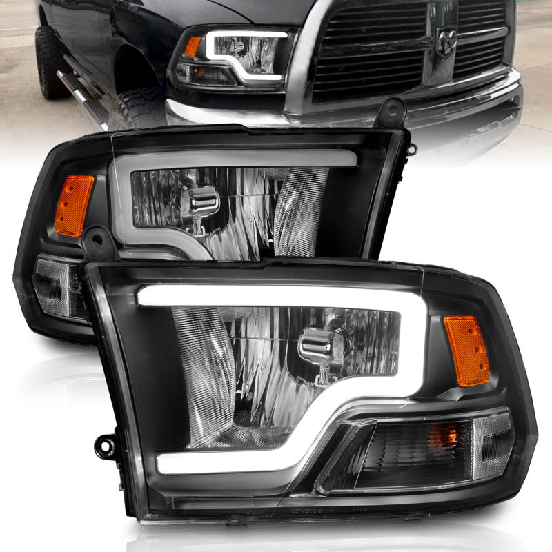 ANZO 2009-2018 Dodge Ram 1500 Crystal Headlight Set with Light Bar, Black Housing, Clear Lens