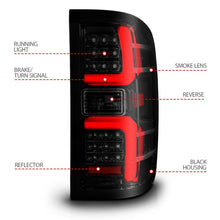 Load image into Gallery viewer, ANZO 15-19 Chevrolet Silverado LED Taillight with Sequential Light Bar and Smoke Lens, Black Housing – Pair