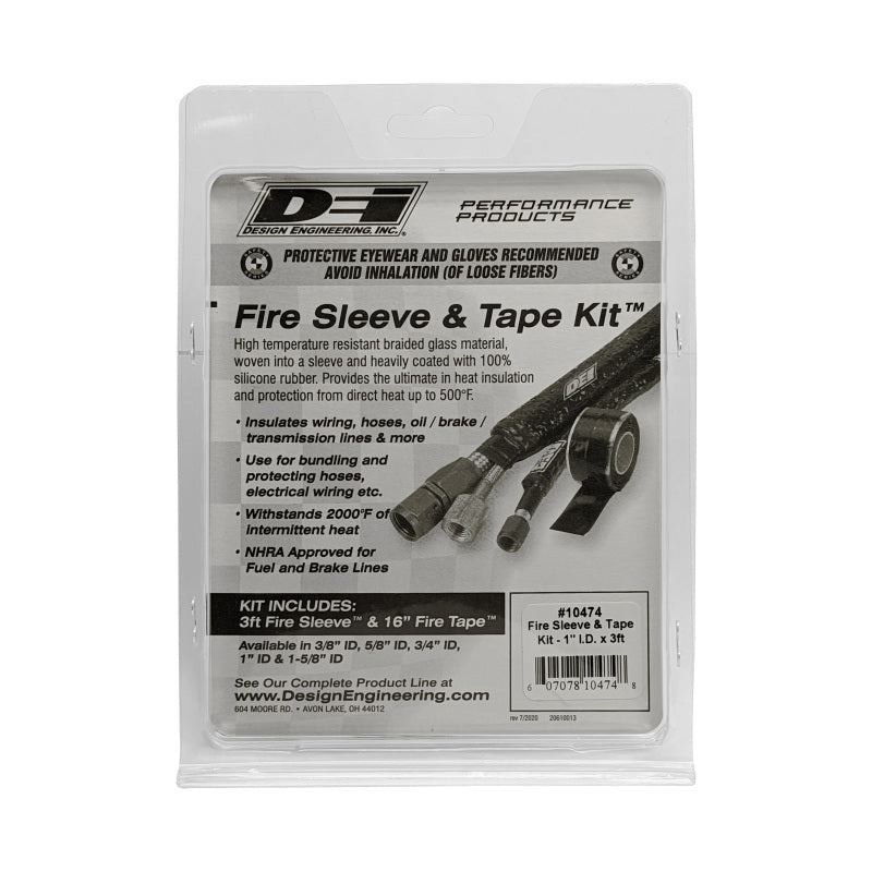 DEI Fire Sleeve and Tape Kit 1 Inch Inner Diameter x 3 Feet for Automotive Heat Protection