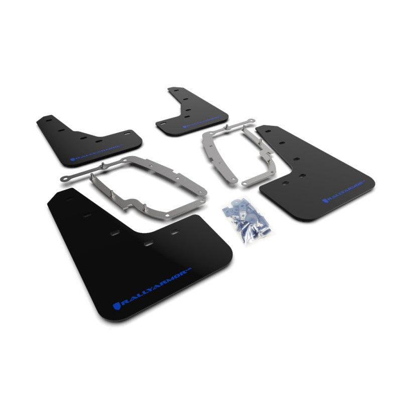 Rally Armor 17-23 Tesla Model 3 Black UR Mud Flap with Blue Logo - Durable Polyurethane Protection
