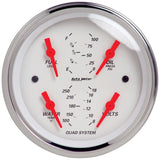 AutoMeter Arctic White 3-3/8 inch Quad Gauge Set with 100 PSI, 250°F, 8-18V Voltage, and Fuel Level Monitoring