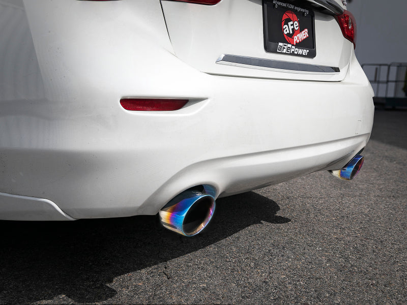 aFe Takeda 2.5 Inch 304 Stainless Steel Cat-Back Exhaust System with Blue Flame Tips for Infiniti Q50 (2016-2019)