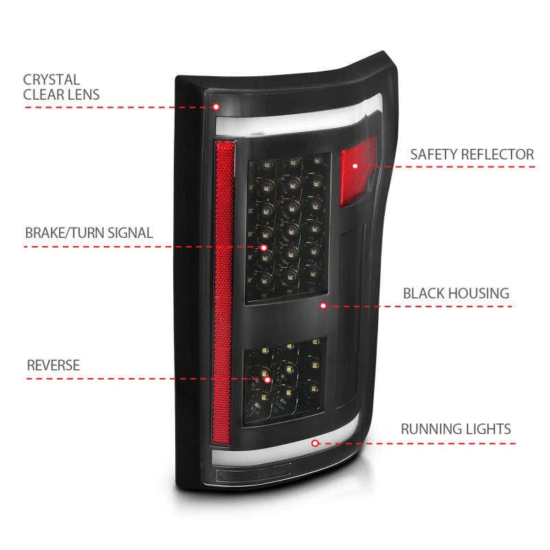 ANZO 2015-2017 Ford F-150 LED Tail Light Assembly with Black Housing and Clear Lens