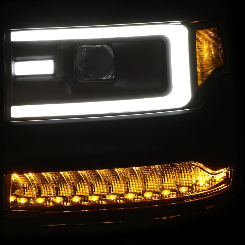 ANZO Projector Headlight Set for 2016-2017 Chevrolet Silverado 1500 with Plank Style Design and Amber Accents