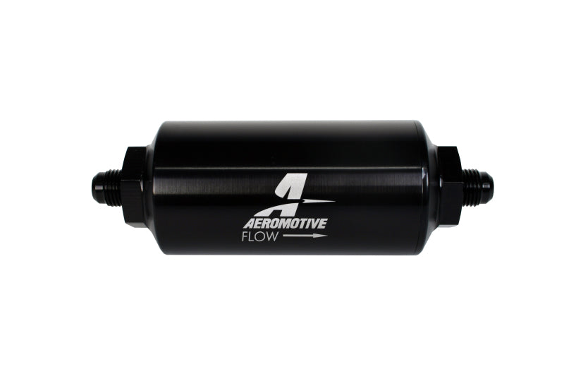 Aeromotive In-Line Filter with 40 Micron Stainless Steel Mesh Element - AN-06 Male, Black Anodize Finish