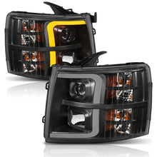 Load image into Gallery viewer, ANZO 07-13 Chevrolet Silverado Plank Style Projector Headlights with Amber Accents, Black Pair – Part Number anz111410