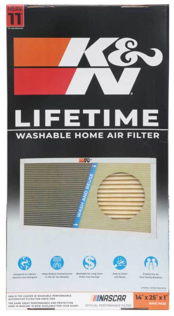 K&N Engineering HVAC Filter Part Number KNNHVC-11425 * Washable 14 x 25 x 1 High-MERV Synthetic Air Filter