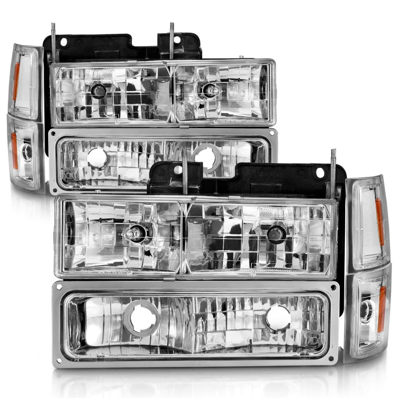 ANZO 88-98 Chevrolet C1500 Crystal Headlights with Chrome Housing and Signal/Side Markers