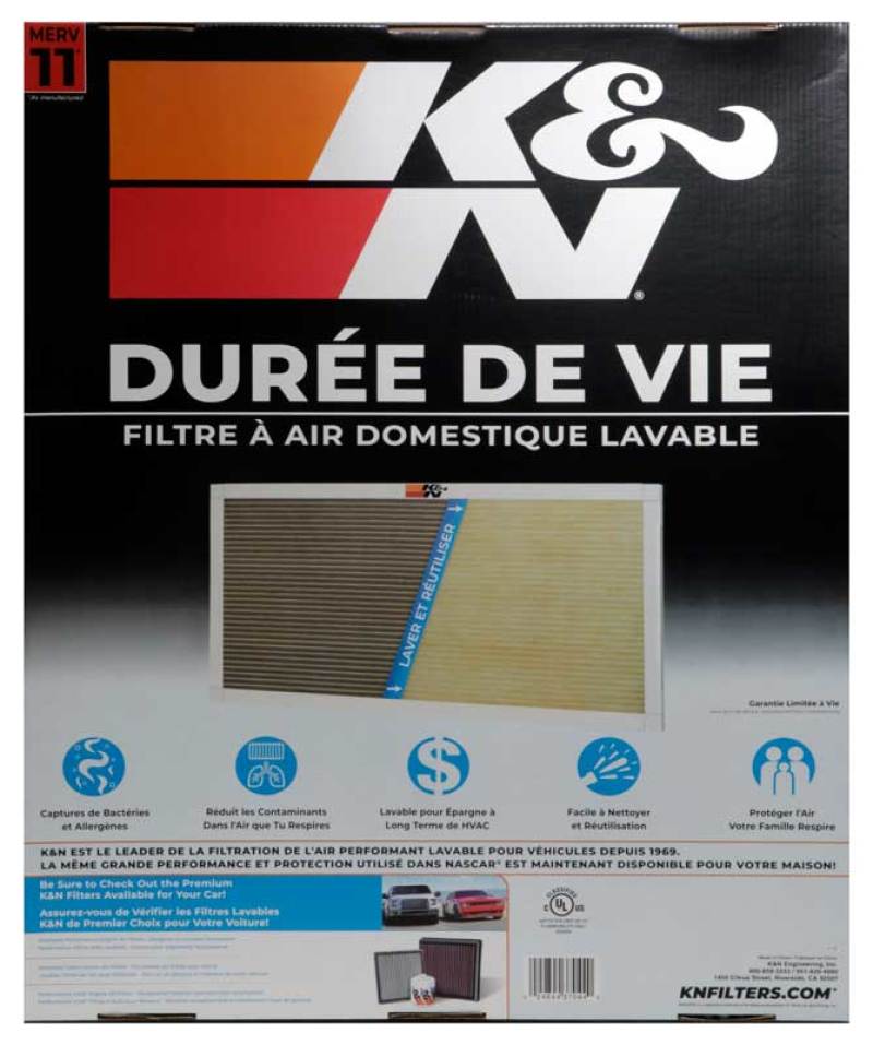 K&N HVAC Filter - 20 x 25 x 1, Reusable Pleated Synthetic Media, MERV 11 Rating