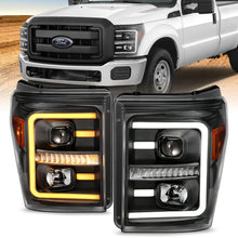Load image into Gallery viewer, ANZO 2011-2016 Ford F250 Projector Headlights with Plank Style Switchback, Black with Amber – Pair