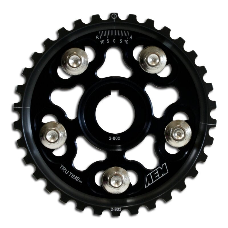 AEM Tru-Time Adjustable Camshaft Gear for Honda and Acura Engines - Black Anodized, Part Number aem23-802BK