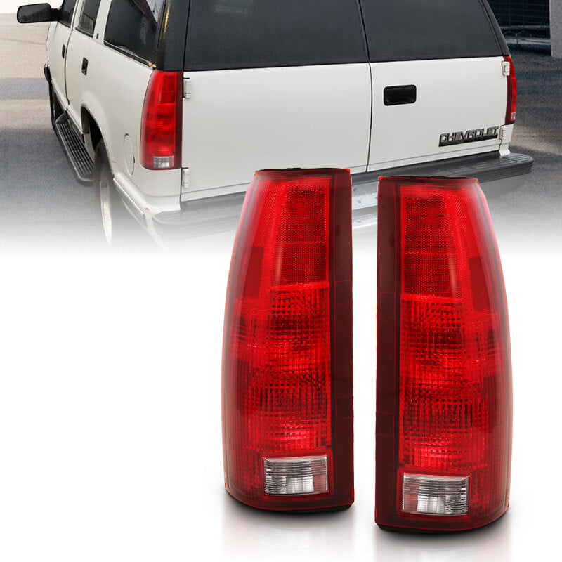 ANZO 1988-1999 Chevy C1500 Taillight Set with Circuit Board – Chrome Housing, Red/Clear Lens, OE Replacement