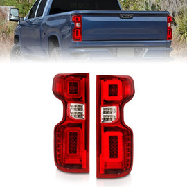 ANZO 19-21 Chevy Silverado Full LED Taillights with Light Bar - Chrome Housing, Red/Clear Lens, G2 Series