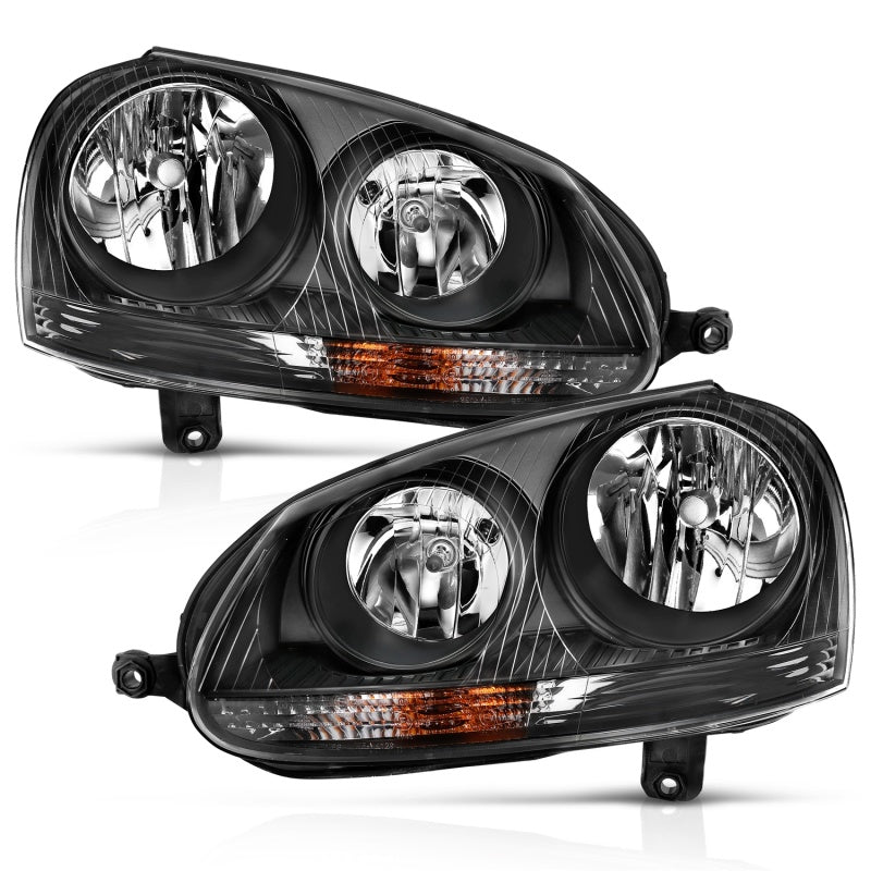 ANZO 2006-2009 Volkswagen Jetta Crystal Headlight Set with Black Housing and Halogen Bulbs