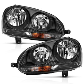 ANZO 2006-2009 Volkswagen Jetta Crystal Headlight Set with Black Housing and Halogen Bulbs