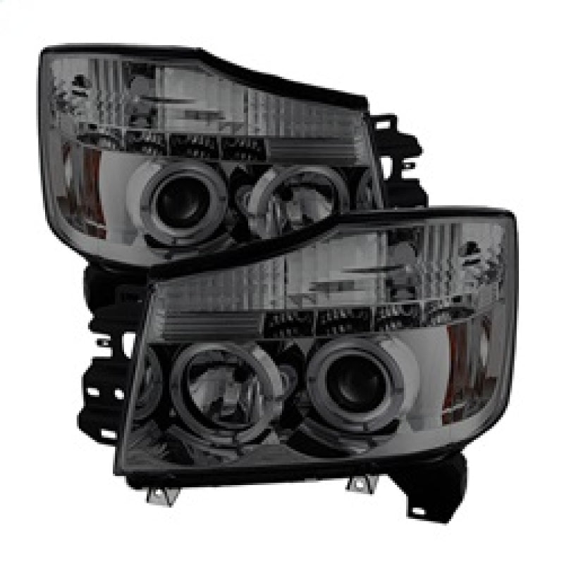 Spyder LED Halo Projector Headlights for Nissan Titan & Armada 2007-2014, Smoke Finish