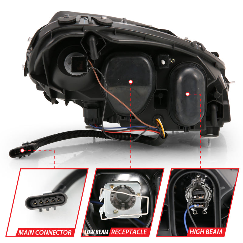 ANZO 2005-2013 Chevy Corvette Projector Headlight Set with Halo and Switchback - Black Housing with Amber Accents