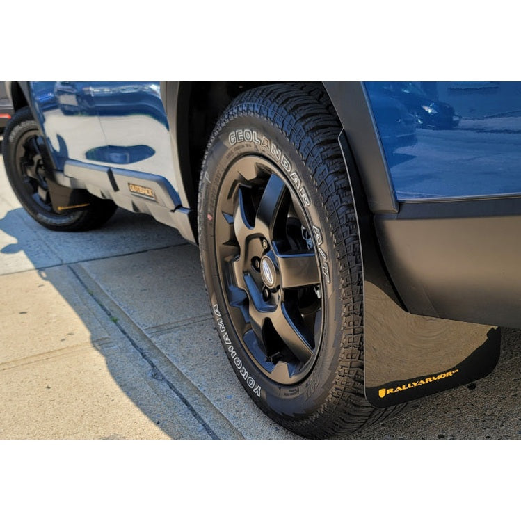 Rally Armor 22-25 Subaru Outback Wilderness Black Mud Flap with Blue Logo - Durable Polyurethane Construction