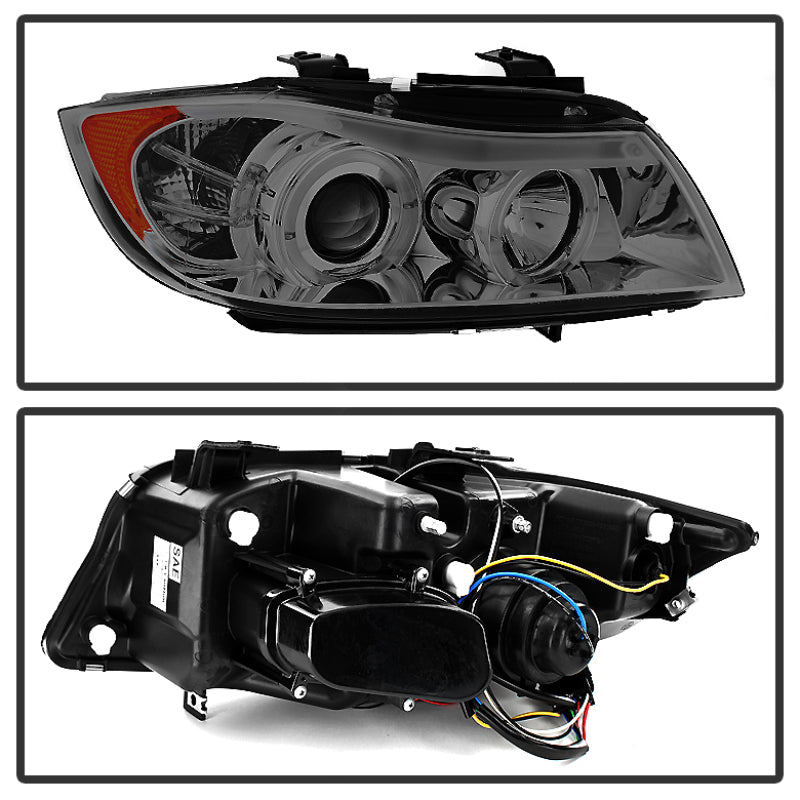 Spyder OEM-Quality Projector Headlights with LED Halo for BMW E90 3-Series (2006-2008) - Smoke Finish
