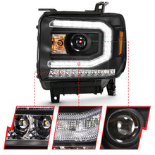 Load image into Gallery viewer, ANZO 2016-2019 GMC Sierra 1500 Projector Headlights with Plank Style Design, Black Finish &amp; Sequential Amber Turn Signal