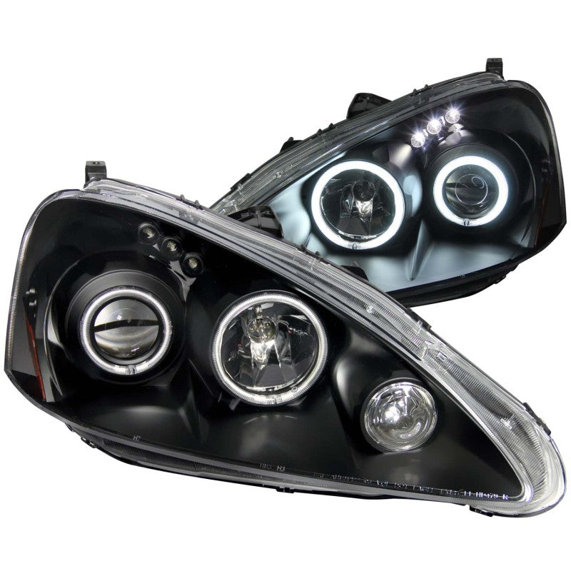 ANZO 2005-2006 Acura RSX Projector Headlights with Halo Black Housing – Clear Lens Pair
