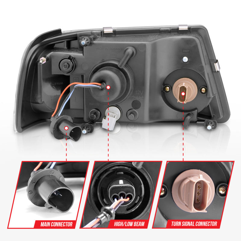 ANZO 2001-2011 Ford Ranger Crystal Headlights with Light Bar, Chrome Housing and Clear Lenses