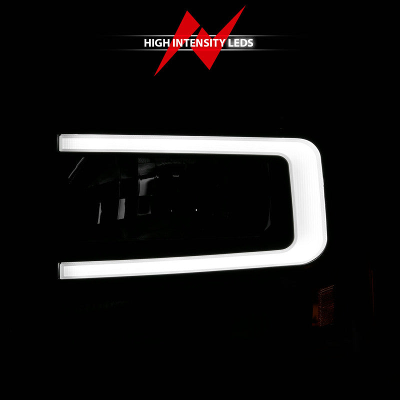 ANZO 99-04 Ford F-250/F-350/F-450 Crystal Headlights with Light Bar, Black Housing and Clear Lens