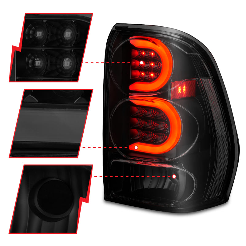 ANZO 2002-2009 Chevrolet Trailblazer LED Tail Lights with Light Bar, Black Housing, Smoke Lens