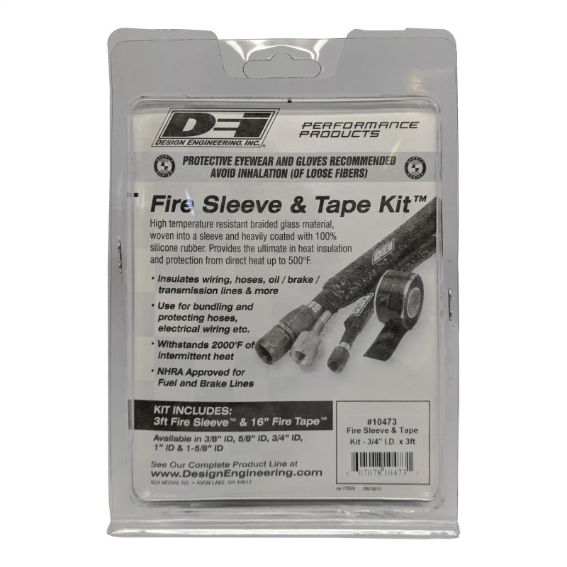 DEI Fire Sleeve and Tape Kit 3/4 Inch ID x 3 Feet for High-Temperature Protection
