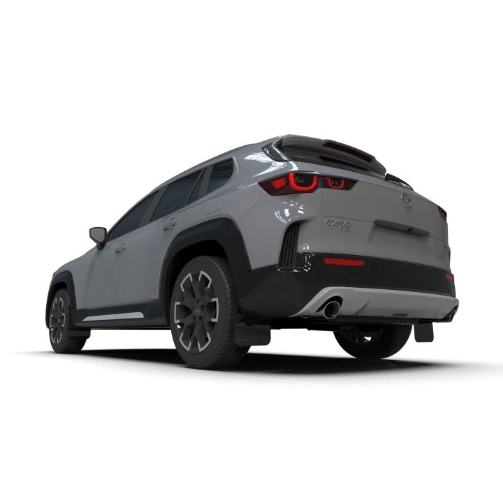 Rally Armor UR Series Mud Flaps for Mazda CX-50 – Black with White Logo, Part Number RALMF107-UR-BLK-WH