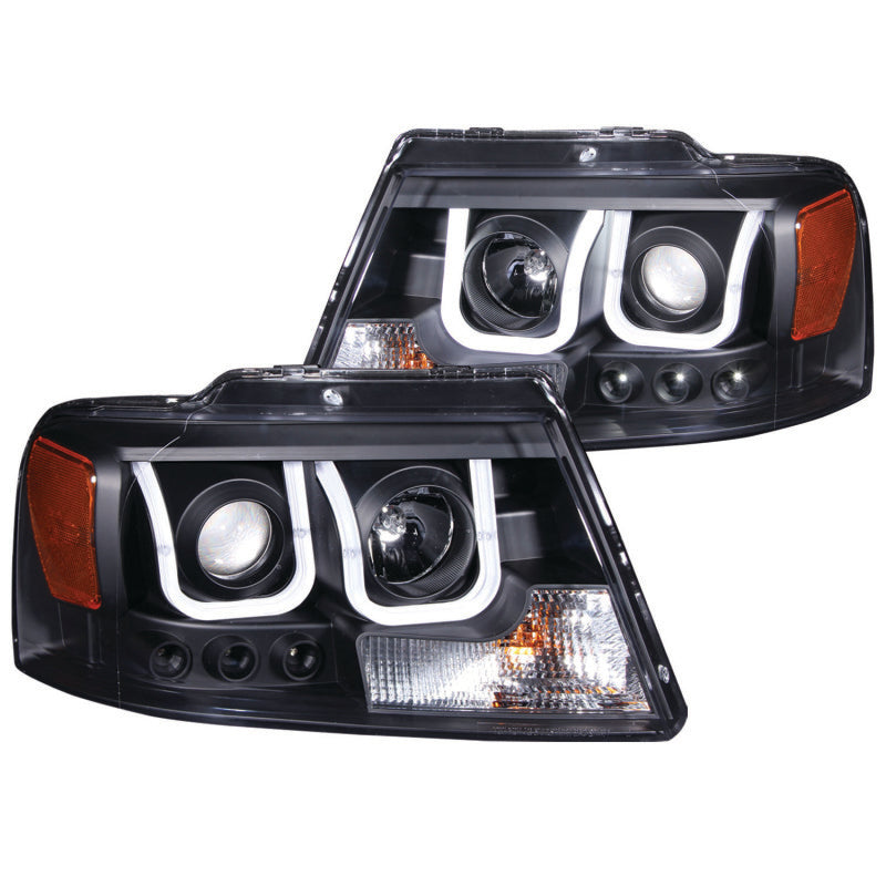 ANZO 2004-2008 Ford F-150 Projector Headlights with U-Bar Black Housing Pair - Clear Lens