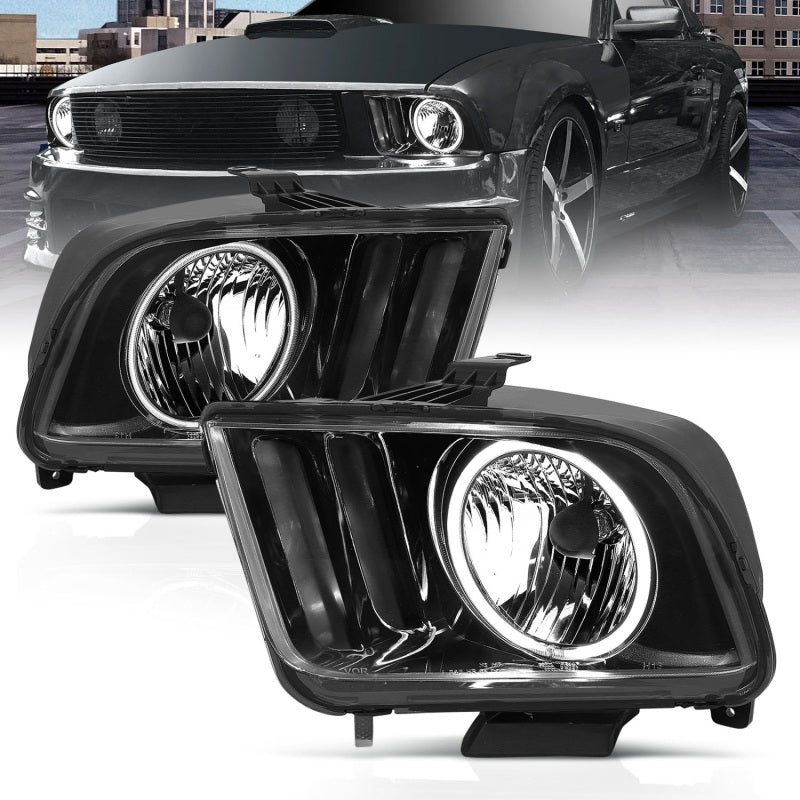 ANZO 2005-2009 Ford Mustang Crystal Headlights with Halo - Black Housing and CCFL, Pair