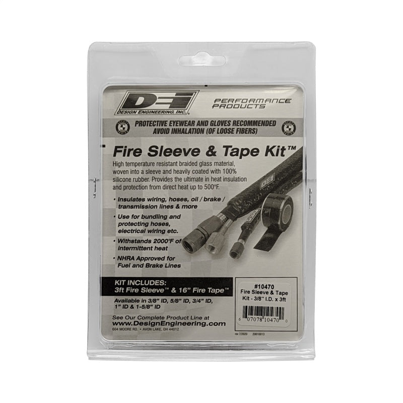 DEI Fire Sleeve and Tape Kit 3/8 inch ID x 3 Feet for Automotive Heat Protection