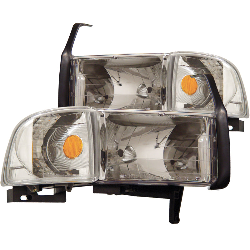 ANZO 1994-2001 Dodge Ram Crystal Headlight Set with Clear Lenses and Chrome Housing